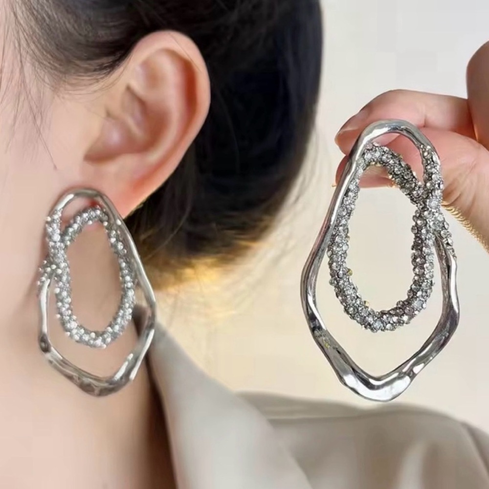 Alexis Bittar Silver Toned Crystal Open Oval Drop Earrings - Picture 2 of 3